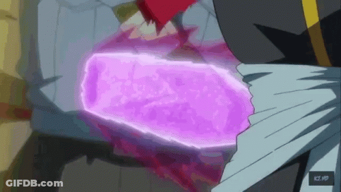 A Person Is Holding A Purple Object In Their Hand And A Purple Light Is Coming Out Of It . GIF
