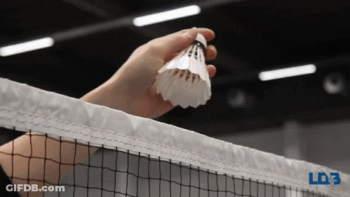 A Person Is Holding A Shuttlecock Over A Tennis Net GIF