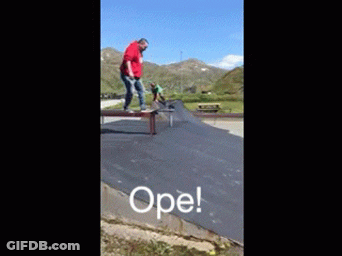 A Person Is Holding A Skateboard In Their Hand And The Word Ope Is On The Ground In Front Of Them GIF