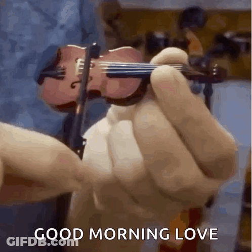 A Person Is Holding A Small Violin With The Words Good Morning Love Below It GIF