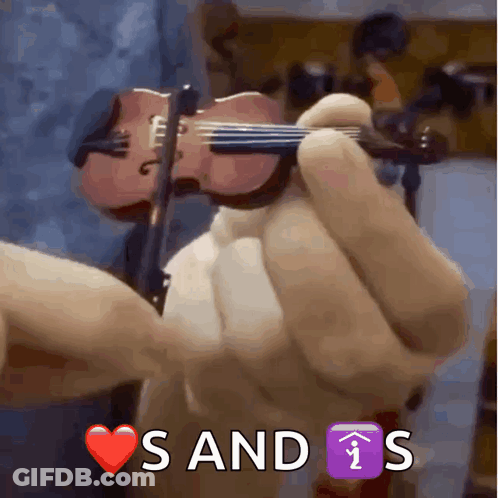 A Person Is Holding A Small Violin With The Words S And I S Written Below It GIF