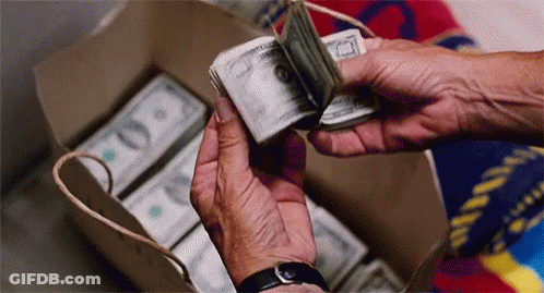 A Person Is Holding A Stack Of Money In Their Hands . GIF