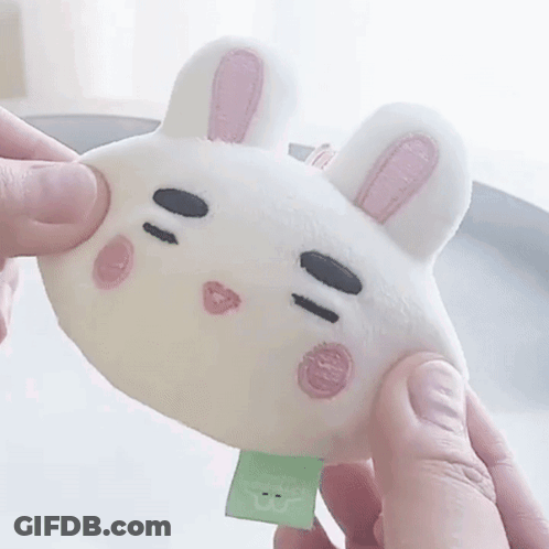 A Person Is Holding A Stuffed Animal In The Shape Of A Bunny Rabbit GIF