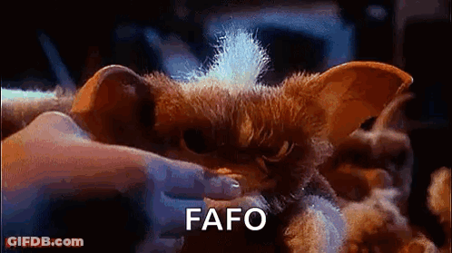 A Person Is Holding A Stuffed Animal That Looks Like A Gremlin From Gremlins . GIF