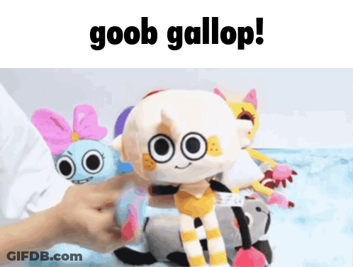 A Person Is Holding A Stuffed Animal That Says Goob Gallop On It GIF
