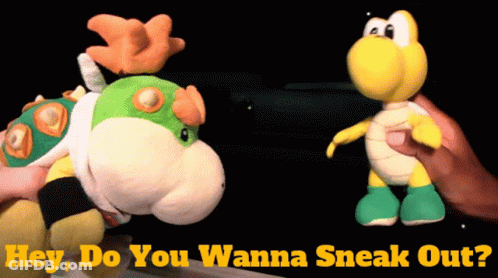 A Person Is Holding A Stuffed Animal With The Words Hey Do You Wanna Sneak Out GIF
