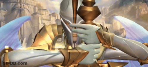A Person Is Holding A Sword In Their Hands In Front Of A Castle GIF