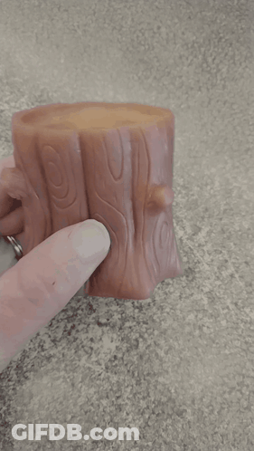 A Person Is Holding A Tree Stump With A Hole In The Middle GIF