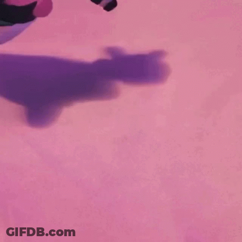 A Person Is Kneeling Down On A Pink Surface With A Purple Shadow On It . GIF