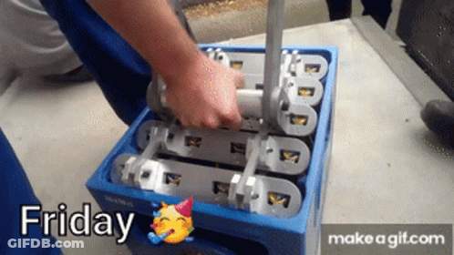 A Person Is Lifting A Crate Full Of Beer Bottles With The Words Friday On The Bottom GIF