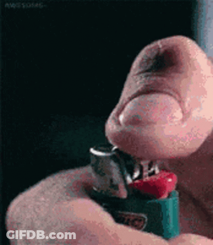 A Person Is Lighting A Bic Lighter In Their Hand . GIF
