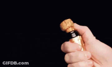 A Person Is Opening A Bottle Of Champagne With The Words Cin Cin ! Written On The Bottle . GIF