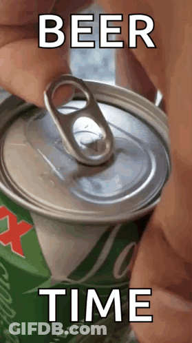 A Person Is Opening A Can Of Beer With The Words Beer Time Below It GIF
