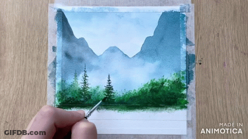 A Person Is Painting A Landscape With The Words Made In Animotica On The Bottom GIF