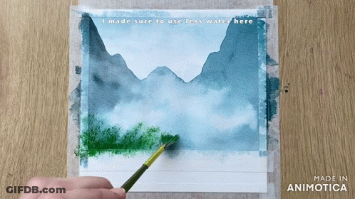A Person Is Painting A Picture With The Words " I Made Sure To Use Less Water Here " On It GIF