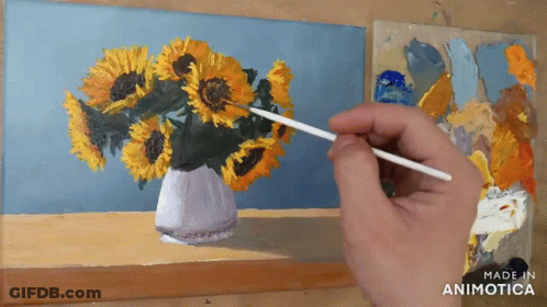 A Person Is Painting Sunflowers In A Vase On A Canvas GIF