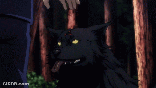 A Person Is Petting A Black Dog With Red Eyes GIF