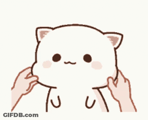 A Person Is Petting A Cartoon Cat 'S Face With Their Hands . GIF