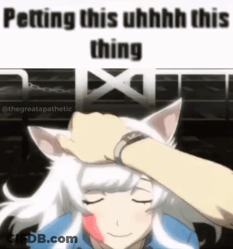 A Person Is Petting A White Anime Girl 'S Head With A Cat Ear . GIF