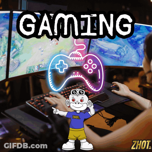 A Person Is Playing A Video Game And The Word Gaming Is On The Screen GIF