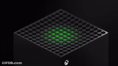 A Person Is Playing A Video Game On A Black Xbox With A Green Light Coming Out Of It . GIF