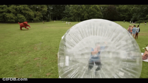 A Person Is Playing In A Bubble In A Park GIF