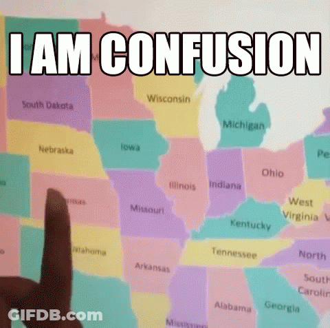 A Person Is Pointing At A Map With The Words `` I Am Confusion '' On It . GIF