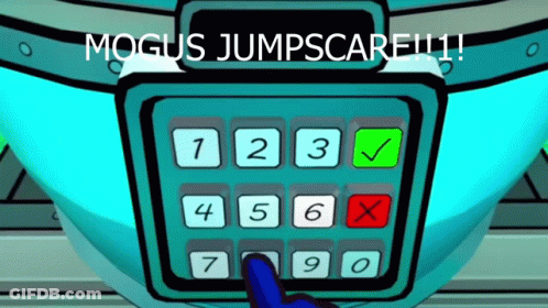 A Person Is Pressing A Button In A Video Game That Says Mogus Jumpscare GIF