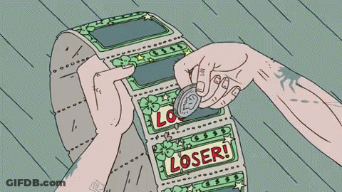 A Person Is Putting A Coin Into A Machine That Says Loser On It GIF