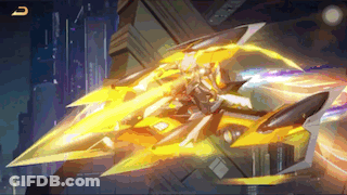 A Person Is Riding A Futuristic Vehicle In A Video Game With A City In The Background . GIF