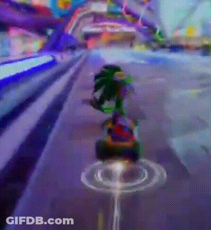 A Person Is Riding A Skateboard On A Purple Road In A Video Game . GIF