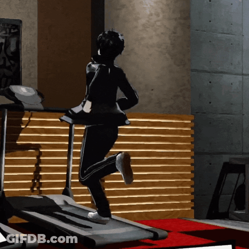 A Person Is Running On A Treadmill In A Room With A Sign That Says ' A ' On It GIF