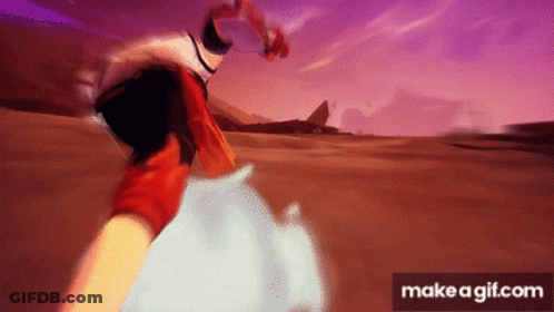 A Person Is Running Through A Desert In A Video Game While Holding A Sword . GIF