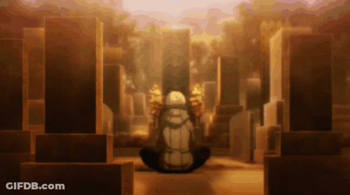 A Person Is Sitting In A Cemetery With A Backpack On Their Back GIF