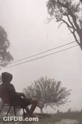 A Person Is Sitting In A Chair In The Rain With A Tree In The Background . GIF