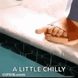 A Person Is Sitting On The Edge Of A Swimming Pool Holding A Stick . GIF