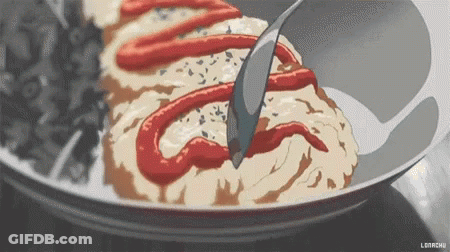 A Person Is Spooning Ketchup On A Plate Of Food . GIF