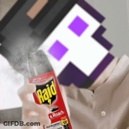 A Person Is Spraying Raid On A Purple And White Background GIF