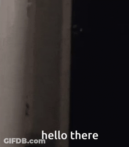 A Person Is Standing In A Dark Room With The Words `` Hello There '' Written On It . GIF