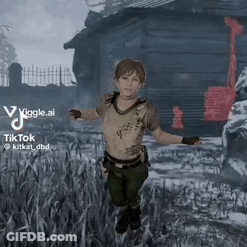 A Person Is Standing In A Field With Their Arms Outstretched In Front Of A Building . GIF