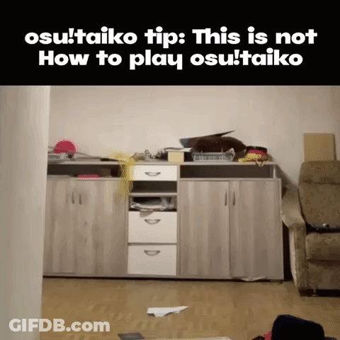 A Person Is Standing In A Living Room With A Dresser And A Chair . GIF