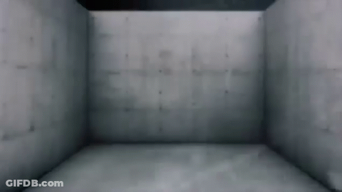A Person Is Standing In A Room With A Concrete Wall And A Gray Floor . GIF