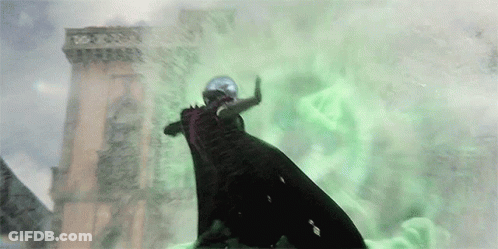 A Person Is Standing In Front Of A Building Surrounded By Green Smoke GIF