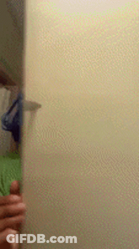 A Person Is Standing In Front Of A Door In A Bathroom . GIF