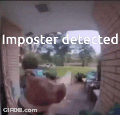 A Person Is Standing In Front Of A Door With The Words Imposter Detected On The Bottom GIF