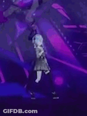 A Person Is Standing In Front Of A Purple Background . GIF