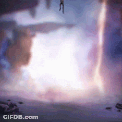 Person Standing In Front Of Purple Lightning Bolt GIF