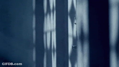 A Person Is Standing In Front Of A Window In A Dark Room And Looking Out . GIF