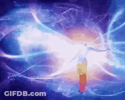 A Person Is Standing In The Middle Of A Purple And Blue Background GIF