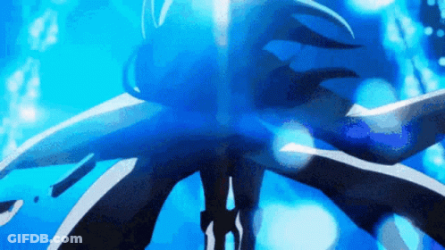 A Person Is Standing In The Water With A Blue Light Shining On Them . GIF
